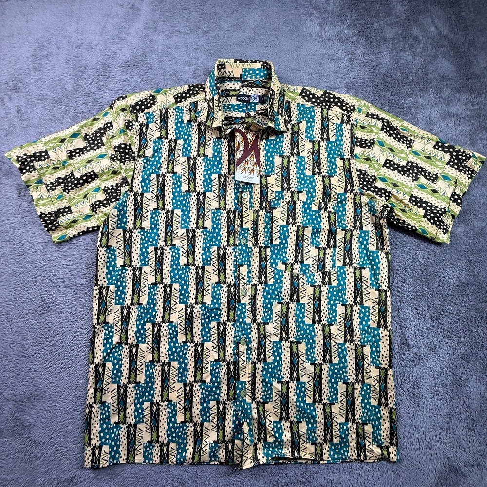 Woodin XL Mens African Print Button Up Shirt Cotton Tribal Pattern NWT Multi